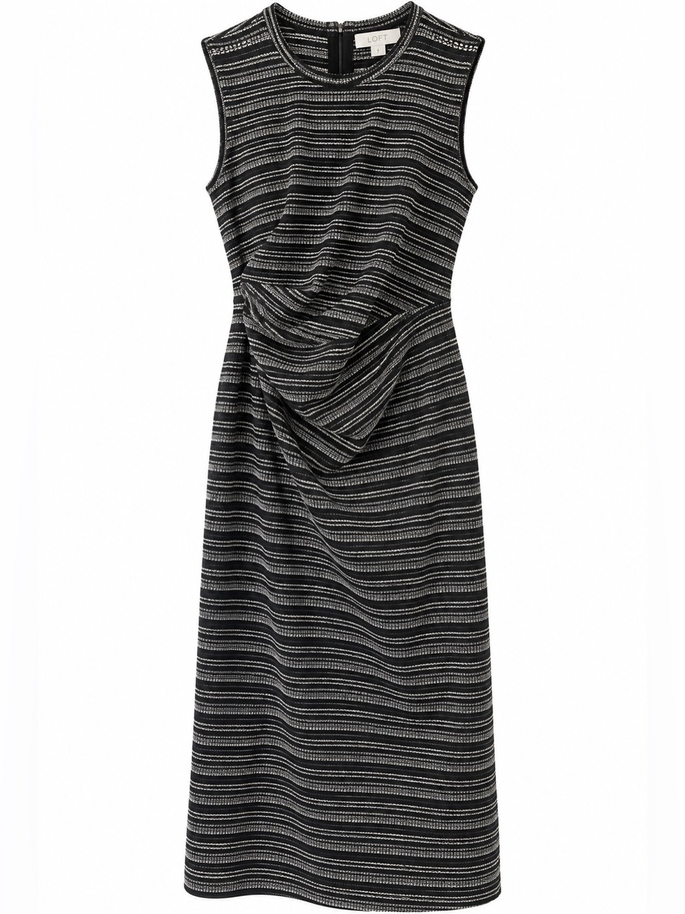 LOFT Black White Striped Draped Waist Midi Dress Size 8